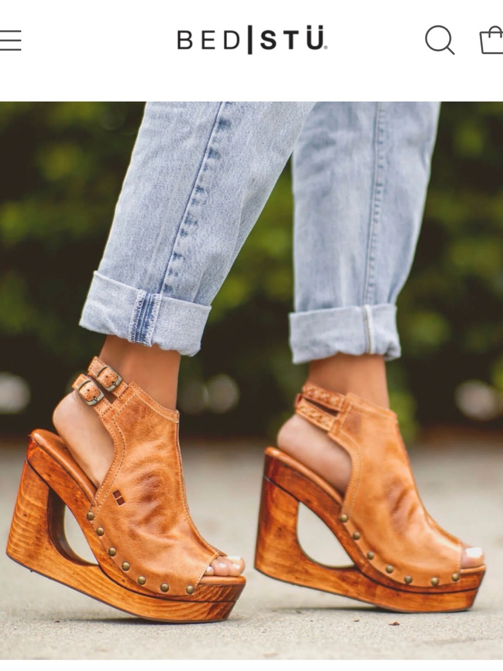 BED|STU Leather Open-Peep Wedge Sandals